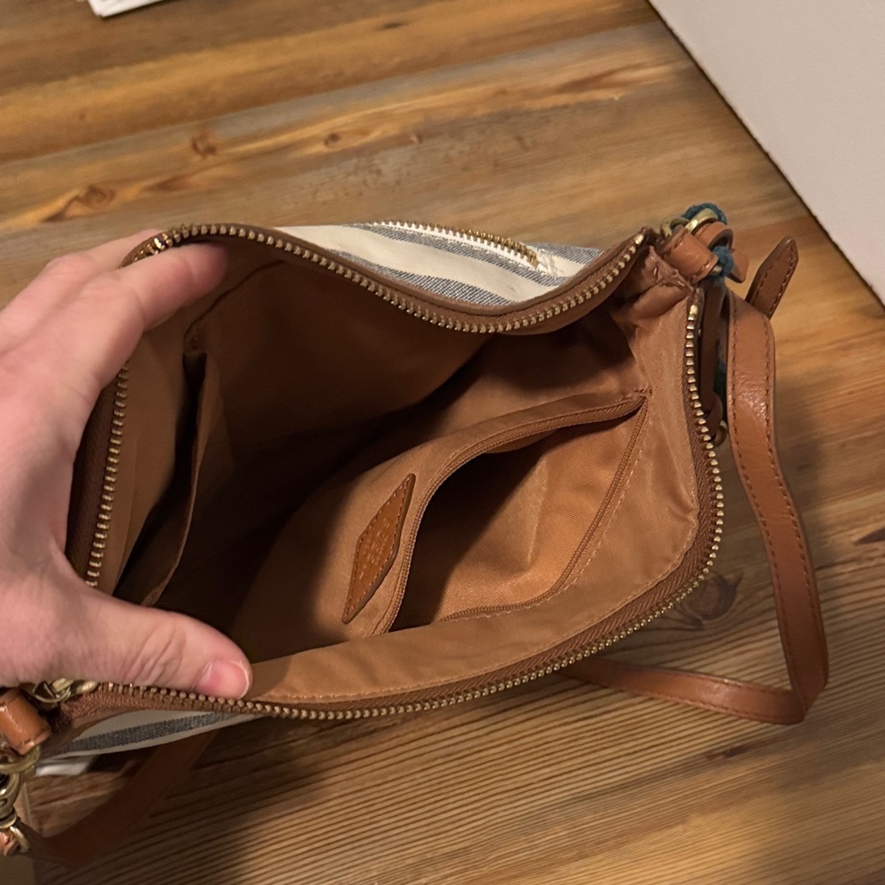 Fossil Gray and Cream Striped Shoulder Bag​ - Picture 3 of 3